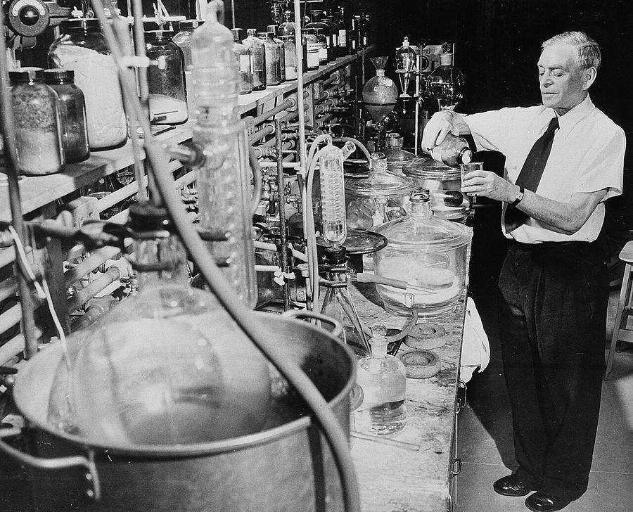 Dr. Casimir Funk at work in his new research laboratory on W. 64th Street in New York City