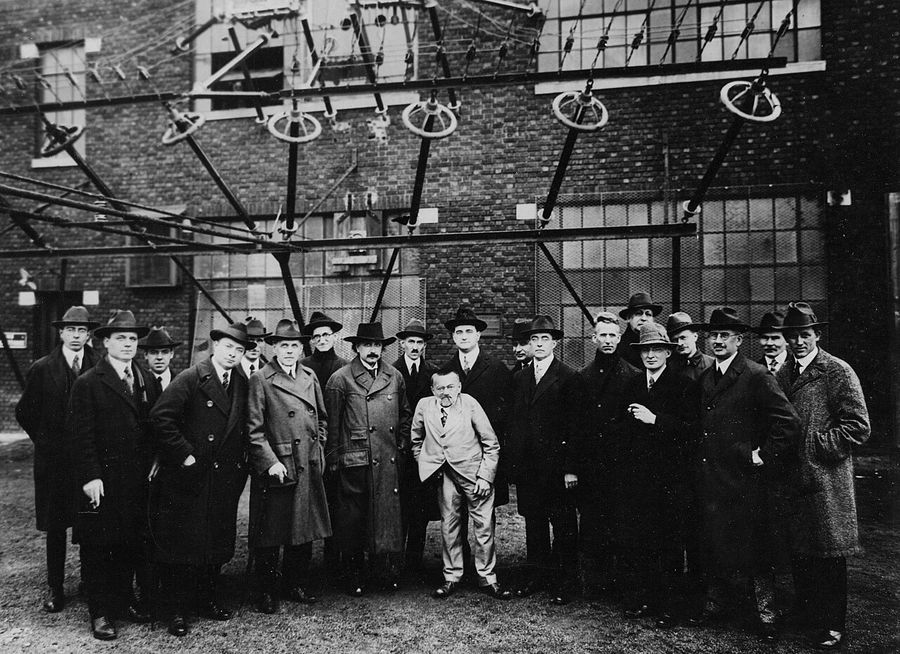 Albert Einstein with other engineers and scientists at Marconi RCA radio station 1921